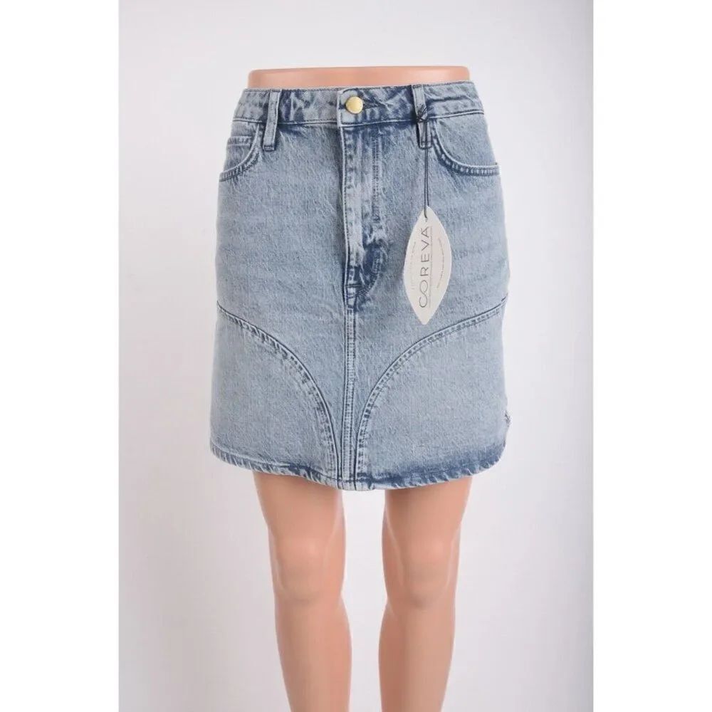 Triarchy Neiman Marcus Stirrup Jean Denim Skirt Light Indigo US L EU 31 NWT